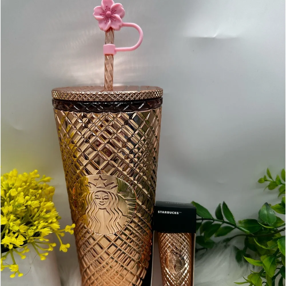 Starbucks Rose Gold Metallic Jeweled Tumbler & Keychain Gift Set